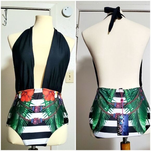 Southbeach NWT Tropical Print One Piece Swimsuit Size 12 - Picture 1 of 11